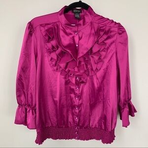 Spense‎ Fuchsia Ruffle Detail Blouse Size M NWT